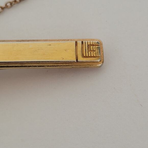 Guy Laroche Gold Tone Sterling Silver Tie Clip Bar Clasp 2 Inch Chain Vintage - Picture 8 of 8